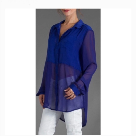 Free People Sheer Button Down High Low Top - Picture 7 of 7